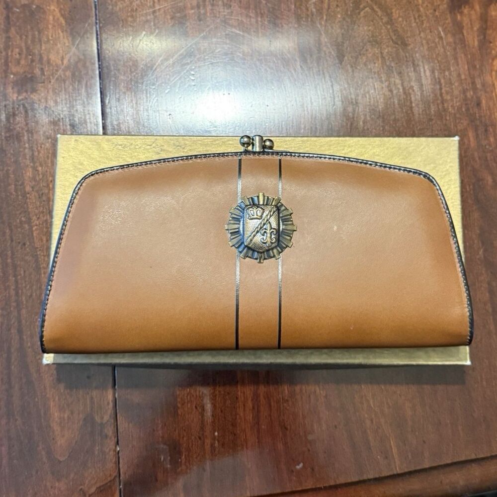 Vintage, NWT, Baronet, Leather Brown Wallet, Kiss Lock, Folding, With Coin Area